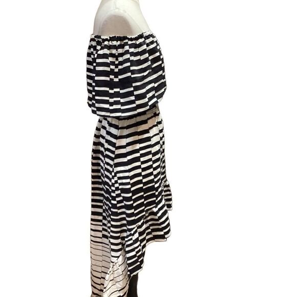 Parker black and white dress off-shoulder 100% silk size M - Picture 5 of 11
